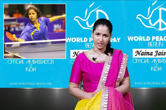 ലോകസമാധാന അംബാസിഡറായി നൈന ജയസ്‍വാള്‍